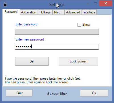 Ustawianie hasła w ScreenBlur