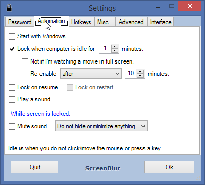Automatyczne blokowanie ekranu w Screenblur