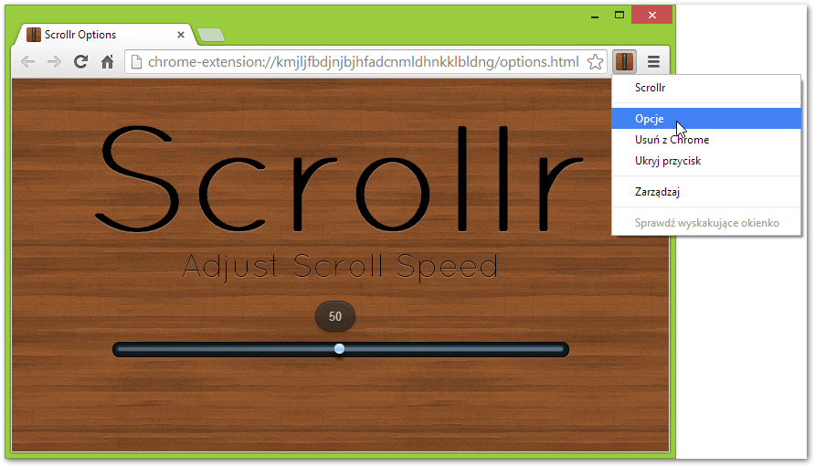 Wybór szybkości przewijania w Chrome