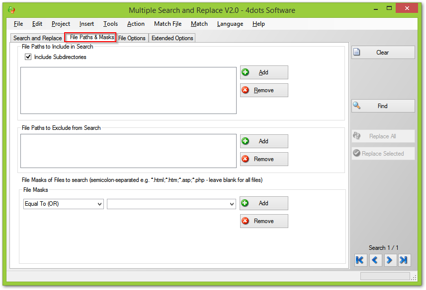 Wybór plików w Multiple Search and Replace