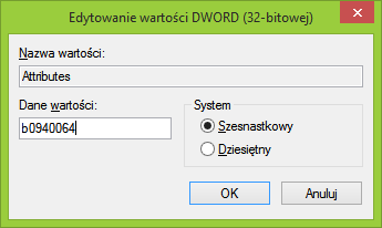 Edytowanie wartości wpisu Attributes