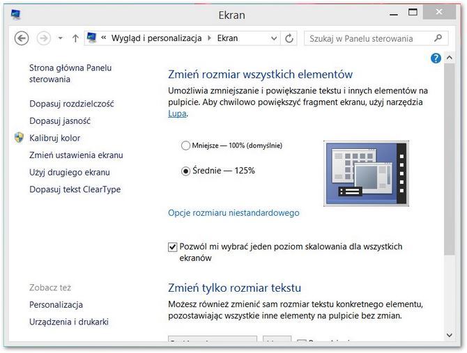 Zmiana skalowania wszystkich elementów w Windows 8