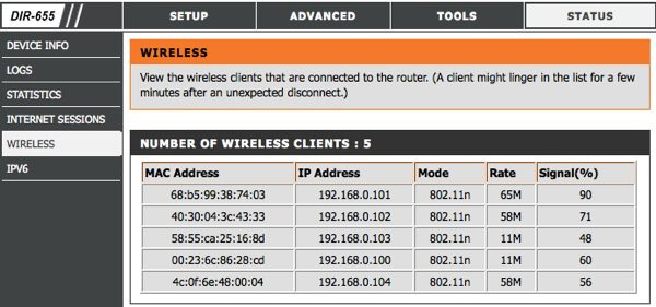 Lista podłączonych urządzeń do routera