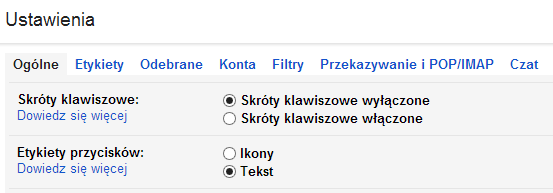 Etykiety przycisków w Gmailu