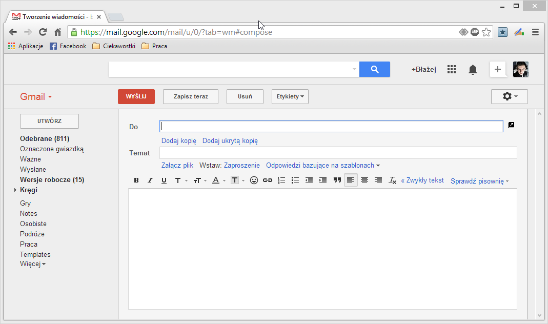 Tworzenie nowej wiadomości Gmail w Chrome