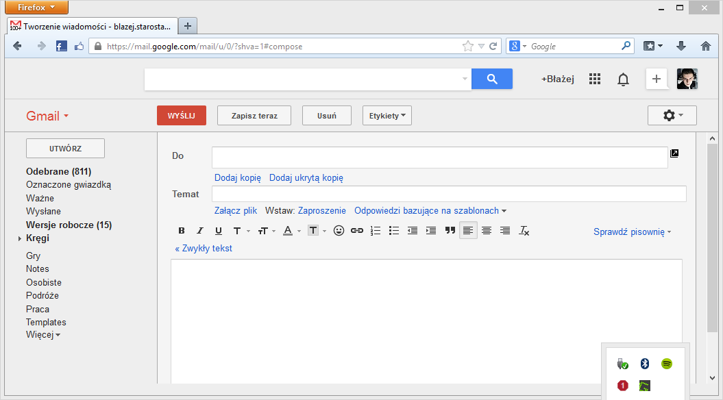 Tworzenie nowej wiadomości Gmail w Firefoksie