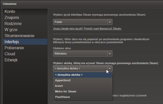 Zmiana interfejsu Steam