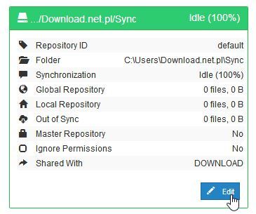 Szczegóły domyślnego folderu synchronizacji