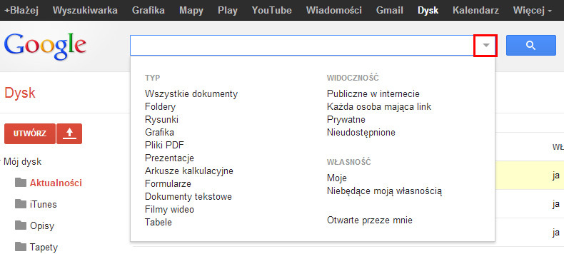 Wyszukiwarka na Google Drive