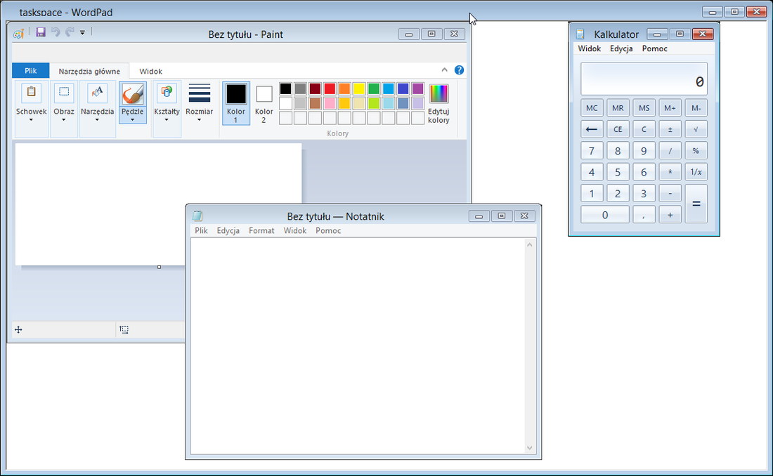 TaskSpace wypełniony aplikacjami