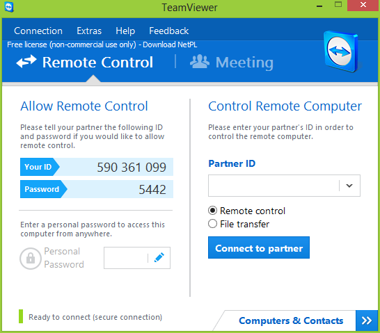 TeamViewer - główne okno programu