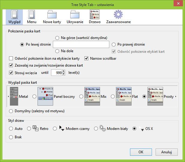 Tree Style Tab - ustawienia