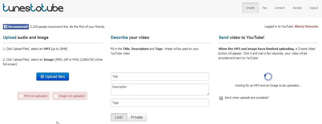 Formularz przesyłania plików przez TunesToTube
