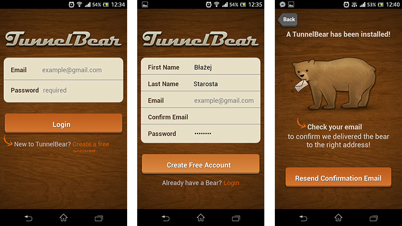 Rejestracja w TunnelBear