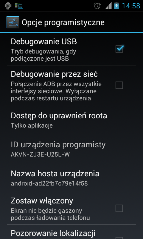 Debugowanie USB w Androidzie