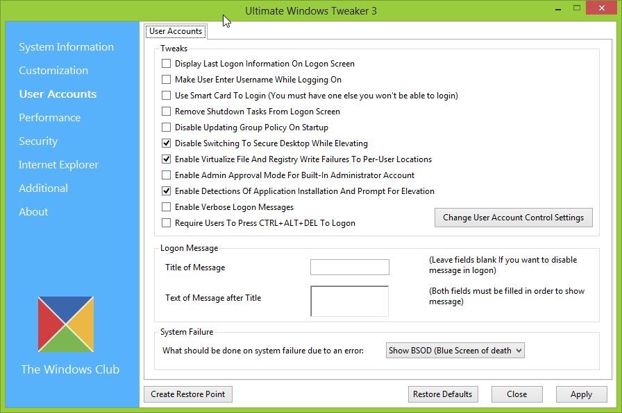 Ultimate Windows Tweaker 3 - ustawienia użytkowników