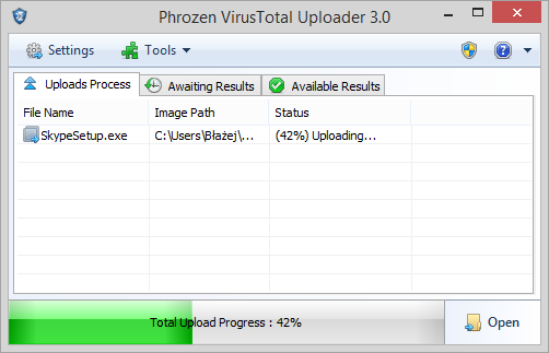 Phrozen VirusTotal Uploader - przesyłanie plików do bazy VirusTotal
