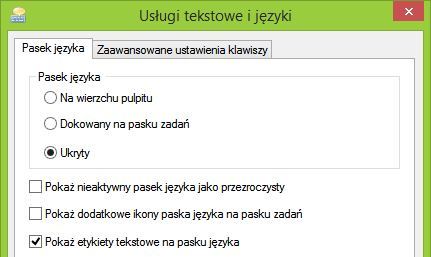 Ukrywanie paska języka w Windows 8.1