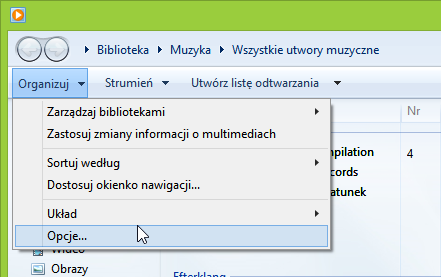 Przejście do opcji Windows Media Playera