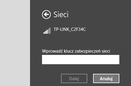 Prośba o podanie hasła do sieci WiFi