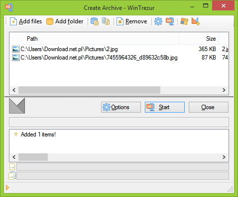 WinTrezur - tworzenie archiwum i dodawanie plików