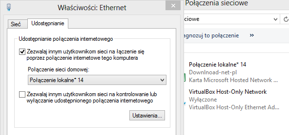 Udostępnianie połączenia internetowego