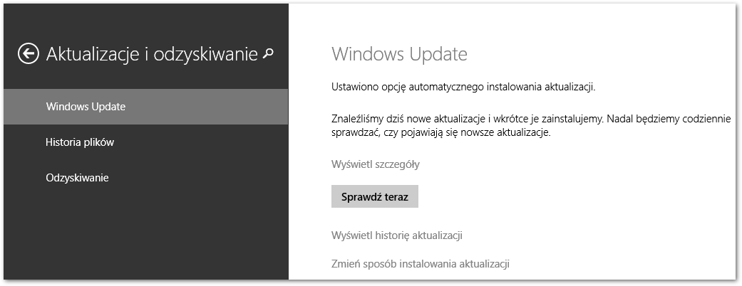 Windows Update w ustawieniach komputera