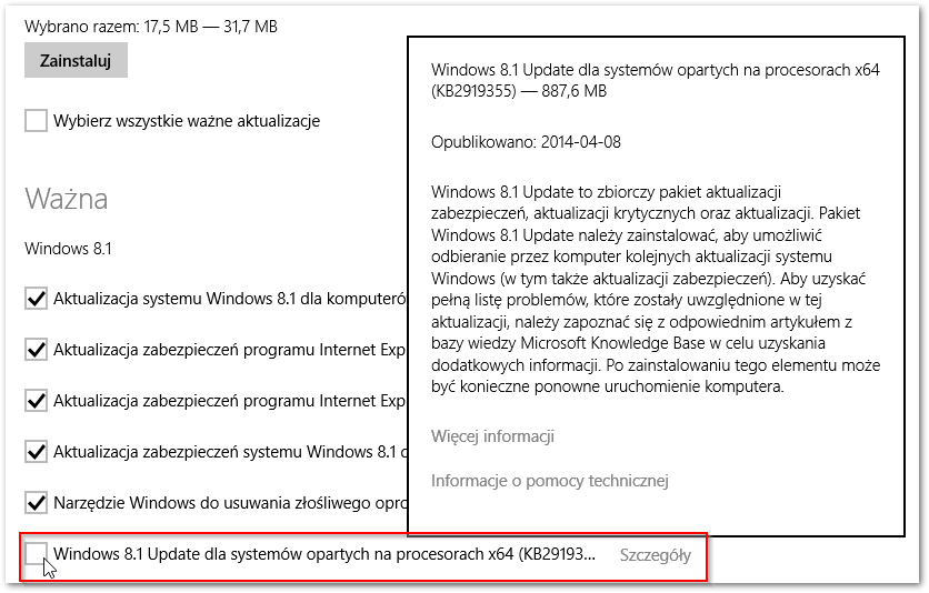 Instalacja aktualizacji Windows 8 Update 1