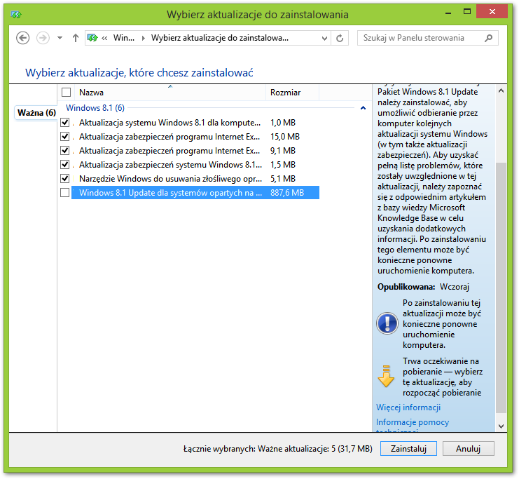 Windows 8 Update 1 w Windows Update