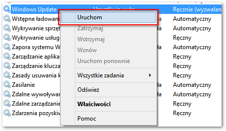 Ponowne uruchamianie usługi Windows Update