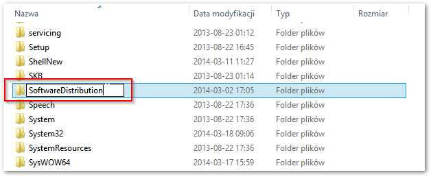 Zmiana nazwy folderu SoftwareDistribution na inną