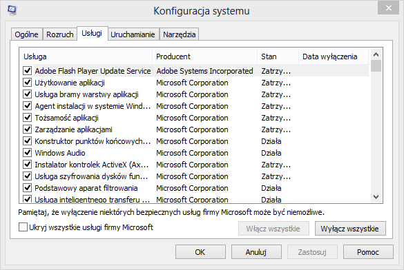 Wyłączanie zbędnych usług z systemu Windows 8