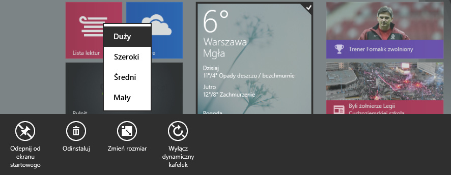 Windows 8.1 - nowe rozmiary kafelków