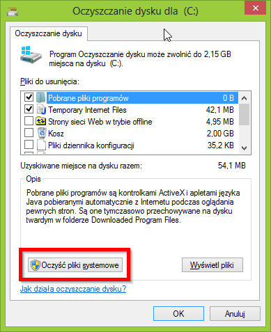 Oczyszczanie dysku - wyszukiwanie plików systemowych