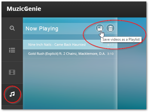 MuzicGenie - zapisywanie playlisty