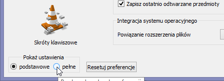 Włączenie zaawansowanych ustawień VLC