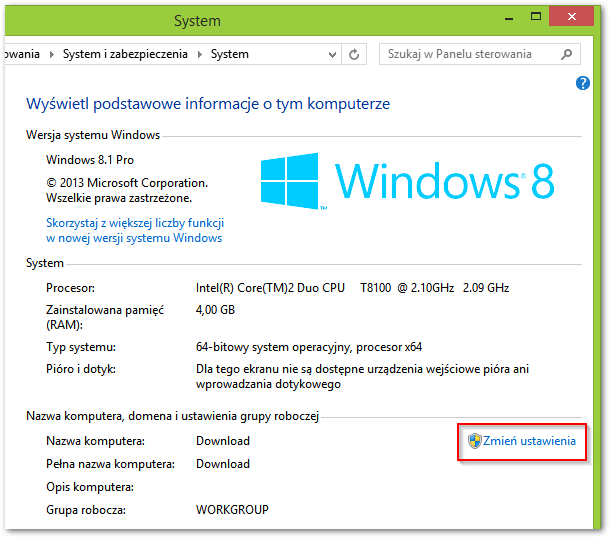 Ustawienia systemu w Windows 8