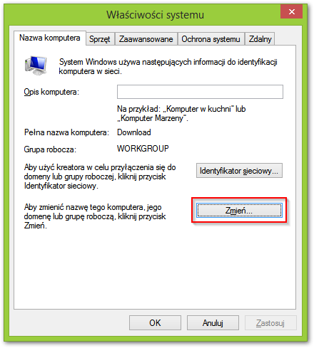 Właściwości systemu, opis komputera i zmiana nazwy PC