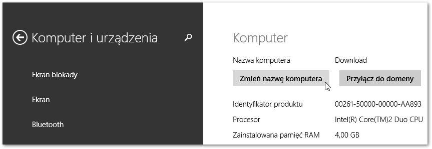 Informacje o komputerze w Windows 8