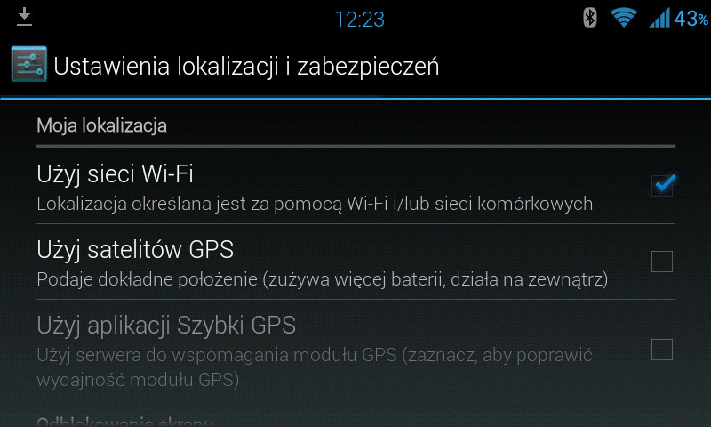 Ustawienia lokalizacji i zabezpieczeń