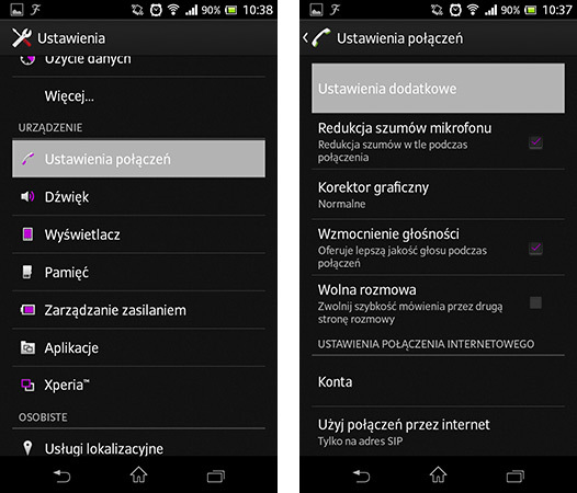 Przechodzenie do ustawień połączeń w Androidzie