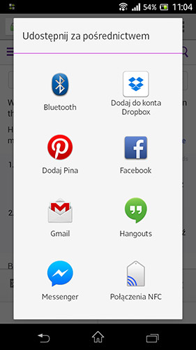Domyślne menu udostępniania w Androidzie