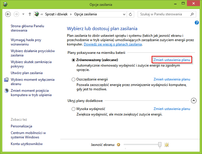 Opcje zasilania w Windows
