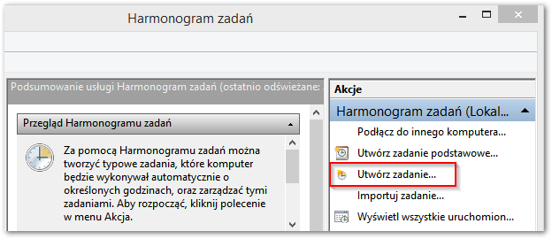 Tworzenie nowego zadania w Harmonogramie zadań