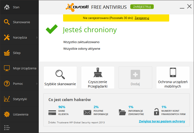 Avast 2014 - główne okno programu