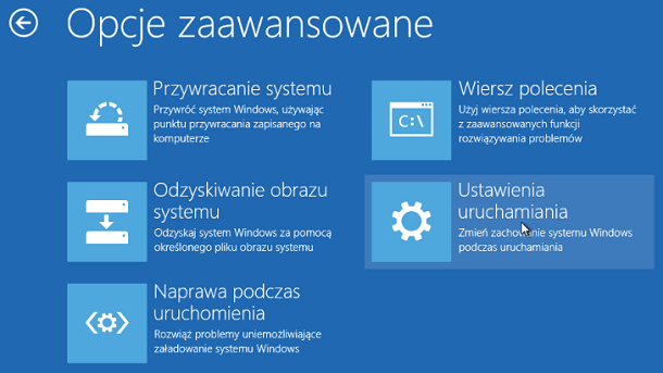 Ustawienia uruchomienia Windows 8 lub 8.1