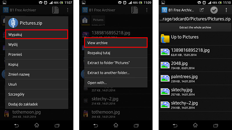 Przeglądanie zawartości archiwum w B1 Free Archiver