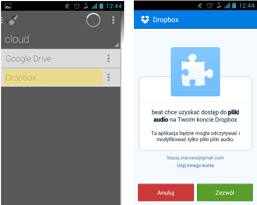 Beat - połączenie z Dropboksem