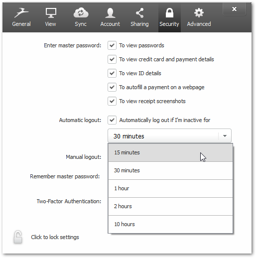 Dashlane - automatyczne wylogowywanie z konta