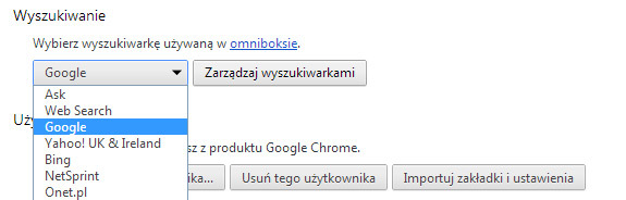 Chrome - zmiana wyszukiwarki